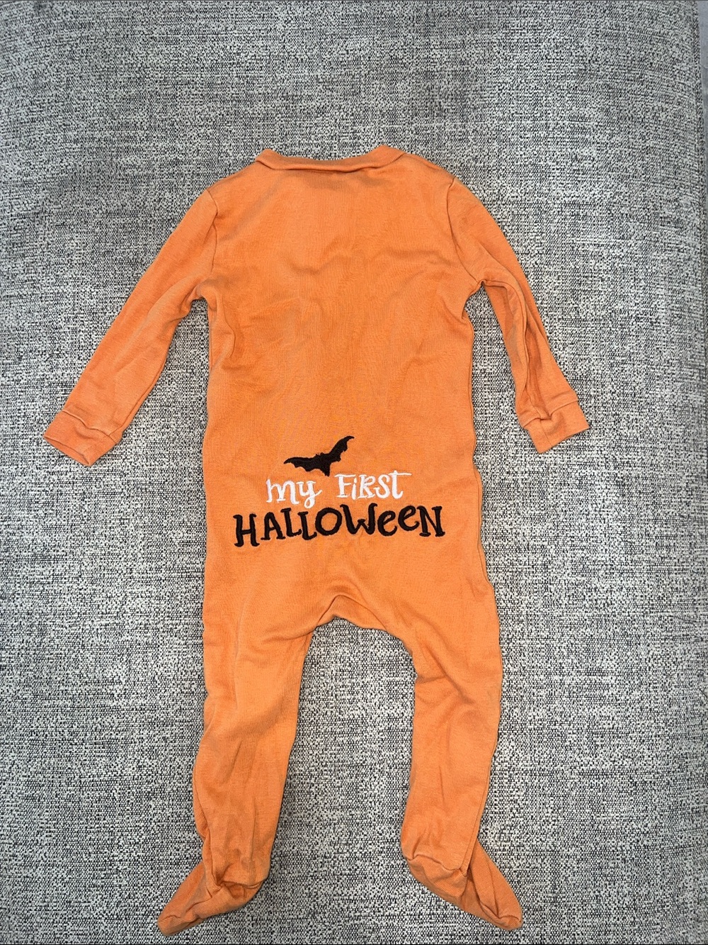 Orange Baby Footed Pajamas "My First Halloween"